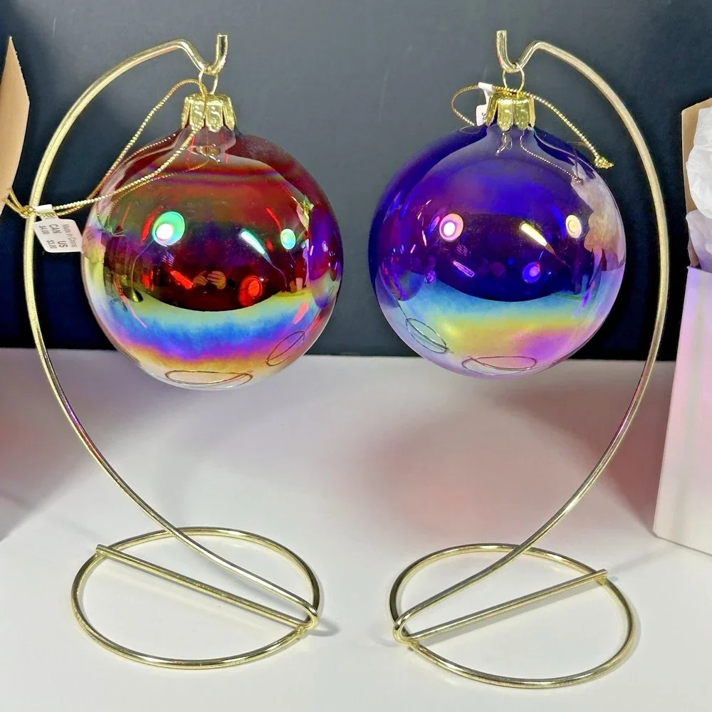 Lot of 2 Pier 1 Hand Decorated Christmas Ball Ornament With Box